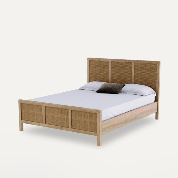 Fibsen Solid Wood Rattan Bed on rent