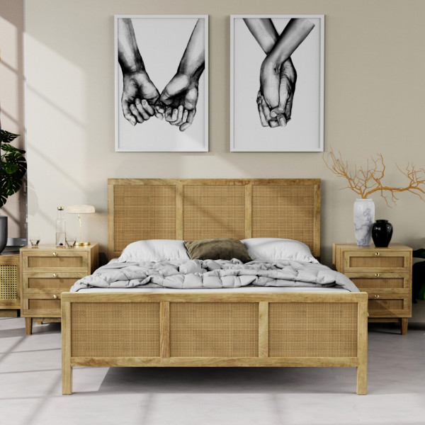 Fibsen Solid Wood Rattan Bed on rent