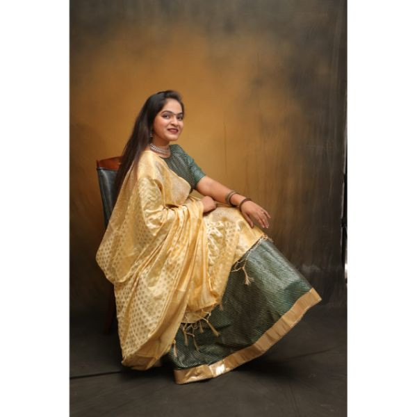 "Enchanting Emerald: Green and Golden Choli With Lehenga for Rent" on rent