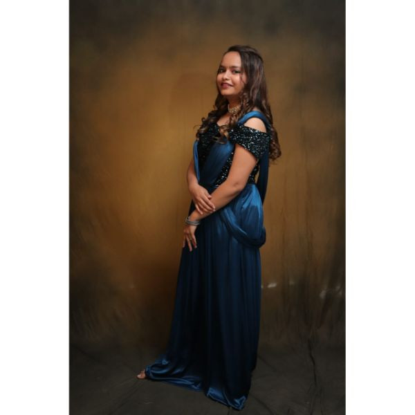 "Sparkling Sapphire: Blue Sequined Gown for Party Rental"
 on rent