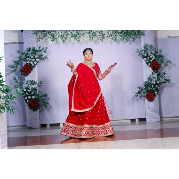 Crimson Royalty Red Bridal Lehenga for Rent on rent